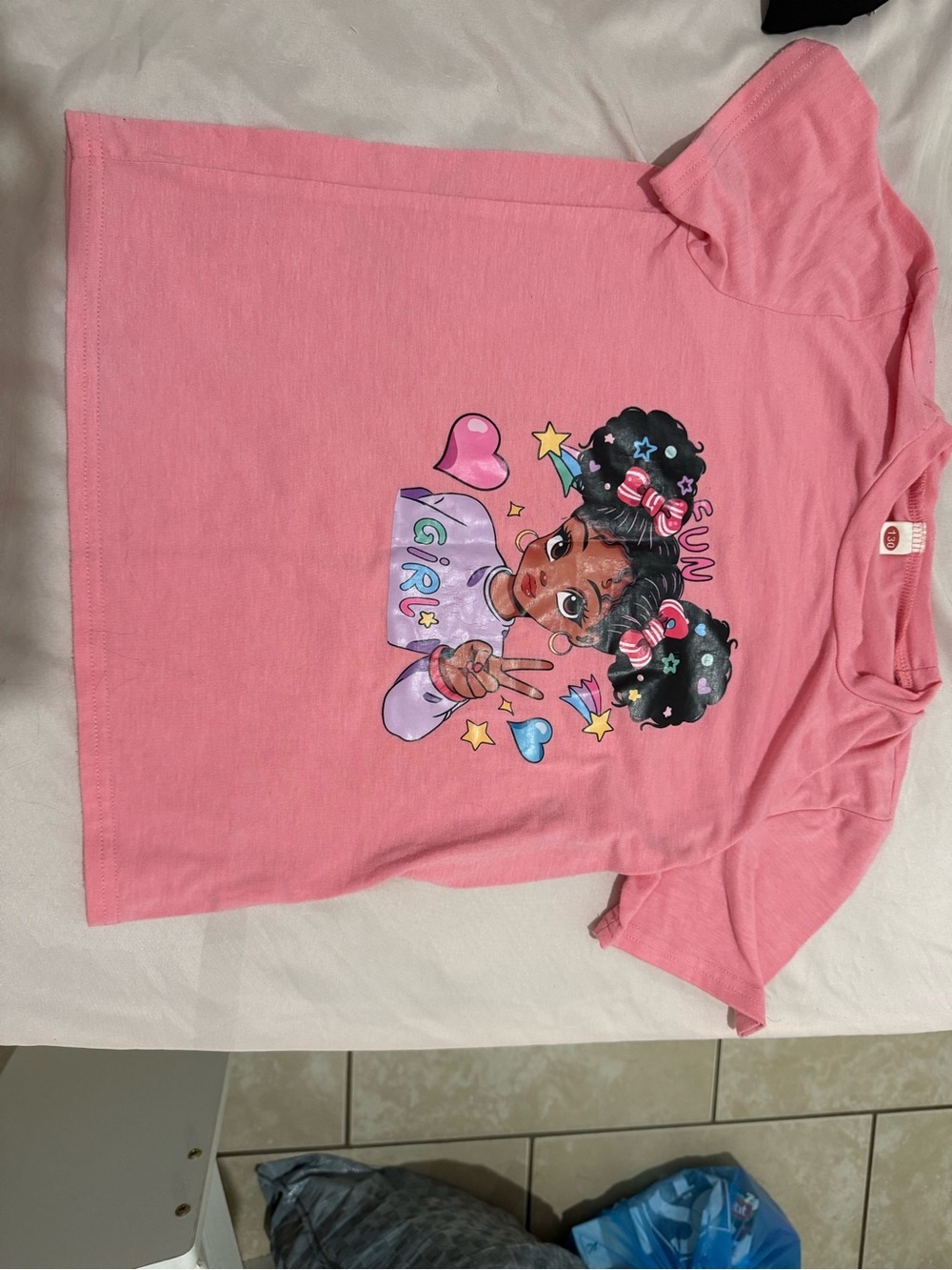 Pink Girls' Graphic Tee with Cute Cartoon Print